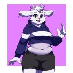 absurd_res anthro belly bottomwear breasts clothing crossgender ear_piercing facial_piercing female hi_res hoodie looking_at_viewer moredeer nose_piercing nose_ring piercing ring_piercing shorts solo thick_thighs topwear zairuz