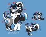 2023 ankle_tuft anthro anthro_on_anthro black_body black_claws black_fur black_nose blue_background blue_claws blue_inner_ear blue_markings blush button_ears canid canine canis cheek_tuft claws collie cuddling digital_drawing_(artwork) digital_media_(artwork) digitigrade domestic_dog dot_eyes duo eyes_closed facial_tuft feral finger_claws flat_colors floppy_ears fox frizz_(frizzcollie) fur furniture grey_body grey_fur handpaw happy head_tuft heart_symbol herding_dog hi_res hindpaw hug hybrid leg_tuft levi_(kippaws) looking_at_another lying lying_on_sofa male male/male male_anthro mammal markings nude on_back on_front on_sofa pastoral_dog paws pink_blush prick_ears romantic romantic_couple sheepdog signature simple_background sitting smile snout sofa sparkles standing tail tail_motion tailwag tansydrawsnsfw toe_claws tuft whisker_spots white_body white_fur wolf