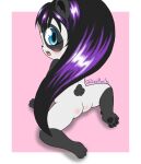 anthro bear black_and_white_fur black_hair blue_eyes blush butt female giant_panda hair hi_res highlights_(coloring) humanoid izzipurrito looking_at_viewer looking_back mammal markings nude pawpads rear_view short_tail tail tassels ych_(character)