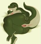  2024 alligator alligatorid anthro anus big_breasts big_butt breasts butt crocodilian eyelashes feet female genitals green_body green_eyes green_scales hi_res humanoid_feet looking_at_viewer lying nipples non-mammal_breasts non-mammal_nipples nsfwzhenya nude on_side plantigrade presenting presenting_pussy pussy raised_tail reptile scales scalie smile solo spread_pussy spreading tail thick_tail thick_thighs 
