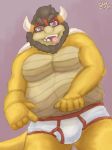  2019 anthro belly bulge clothing eyewear glasses greenbeanyeen humanoid_hands koopa male mario_bros nintendo overweight overweight_male scalie simple_background tongue tongue_out underwear video_games 