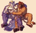  2boys abs animal_ears bara belly claws clenched_teeth closed_eyes completely_nude cum cum_on_body english_commentary ep06 erection facial fang fat fenrir_(housamo) furry furry_male highres lion_boy lion_ears lion_mane lion_tail looking_at_another looking_at_penis male_focus masturbation multiple_boys muscular muscular_male nipples nude open_mouth original pawpads pectorals penis ross_lion shibari smile tail teeth testicles tokyo_afterschool_summoners wolf_boy wolf_ears wolf_tail yaoi 