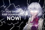  1girl bow braid cloud cloudy_sky english_text grummsed highres kishin_sagume lightning meme red_bow sky solo touhou white_hair you_should_kill_yourself_now_(meme) 