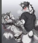  absurd_res anthro bent_over big_breasts blush bodily_fluids bottomless breasts canid canine clothed clothing cum cum_in_pussy cum_inside cumshot duo ejaculation female female_penetrated fur genital_fluids grey_body grey_fur hair hi_res kemono male male/female male_penetrating male_penetrating_female mammal penetration penile penile_penetration penis_in_pussy raised_clothing raised_shirt raised_topwear sex shirt sleepiness18 standing_leg_glider_position sweat t-shirt topwear vaginal vaginal_penetration white_hair 