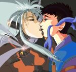  1boy 1girl hetero kiss masaki_tenchi ryouko_(tenchi_muyou!) shadowkira 