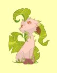  closed_mouth grass green_background kaschy leafeon looking_to_the_side looking_up no_humans orange_eyes pokemon pokemon_(creature) simple_background solo 