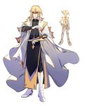  1boy absurdres bad_id bad_lofter_id black_pants black_robe blonde_hair blue_eyes boots cape creature_and_personification duel_disk duel_monster full_body gloves hands_up highres knee_boots lightning_(yu-gi-oh!_vrains) long_hair looking_at_viewer male_focus multicolored_hair naoki_(2rzmcaizerails6) orange_hair pants robe serious side_slit simple_background streaked_hair white_background white_cape white_footwear white_gloves yu-gi-oh! yu-gi-oh!_vrains 