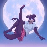  2024 4_toes 5_fingers anthro artist_logo barefoot beastars black_claws black_nose blue_sky bottomwear brown_body brown_fur canid canine canis cheek_tuft claws clothed clothing countershade_face countershade_torso countershading facial_tuft feet female fingers full_moon fur gradient_sky head_tuft hi_res juno_(beastars) logo looking_at_viewer mammal midair midriff moon night no_underwear outstretched_arm oversized_clothing pawpads pink_bottomwear pink_clothing pink_inner_ear pink_pawpads pink_skirt pink_sky plantigrade purple_eyes raised_leg sammfeatblueheart shooting_star signature skirt sky soles solo star starry_sky tan_body tan_fur toes topwear tuft white_claws white_clothing white_topwear wolf 