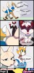  absurd_res aggretsuko ailurid anthro artifact_the_fox big_tail black_body black_eyes black_fur blue_eyes brown_body brown_eyes brown_fur canid canine clothed_breasts clothing collared_shirt comic dialogue digit_ring duo english_text eyes_closed female fennec_fox fenneko fox fur gesture glowhorn group hair hallway hi_res jewelry male male/female mammal married_woman necktie office_clothing open_mouth orange_body orange_fur red_body red_fur red_hair red_panda retsuko ring sanrio sharp_teeth simple_background smile sparkles suit suspicious tail talking_to_another teeth text trio true_fox walking waving waving_hand wedding_ring white_body white_fur white_hair work_uniform 