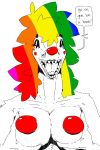  2:3 anthro big_breasts breasts clown clown_makeup clown_nose deltav digital_media_(artwork) dinosaur dromaeosaurid female hair hi_res reptile scalie theropod 