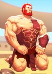  angry armor bara barefoot beard broken_armor facial_hair fate/grand_order fate/zero fate_(series) full_beard highres iskandar_(fate) kneeling large_pectorals male_focus muscular muscular_male pectorals red_hair zelo-lee 