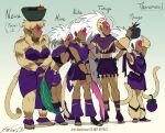  5girls bahnloopi bandeau barefoot behind_another black_nails black_shirt body_fur carrying_overhead chest_fluff colored_sclera colored_skin concept_art dark-skinned_female dark_skin dragon_ball dragon_ball_super feathers fingernails food fruit grey_sclera hair_down hands_on_own_hips headpiece highres holding holding_feather holding_food holding_fruit light_brown_hair long_hair medium_hair midriff monkey_girl monkey_tail multiple_girls navel petite plump ponytail profile purple_robe purple_shorts purple_skirt red_skin reference_sheet robe saiyan sharp_fingernails shirt short_hair shorts shy skirt spiked_hair tail thick_thighs thighs toned_female tooth_crown tooth_hair_ornament very_long_hair white_hair yellow_eyes yellow_fur 