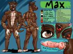  andromorph anthro canid canine canis character_name domestic_dog eyewear glasses hi_res humanoid intersex itsminosart male mammal model_sheet piercing solo 