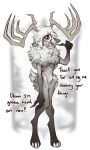  1_eye absurd_res anthro antlers black_hands chest_fur chest_tuft claws cyclops deer deerclops don&#039;t_starve english_text female fluffy fur hi_res hooves horn klei_entertainment mammal monster simple_background solo talking_to_viewer text theorchidartichoke tuft white_body white_fur 