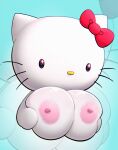  2024 big_breasts bow_(feature) breasts domestic_cat felid feline felis female hello_kitty_(character) hello_kitty_(series) hi_res holding_breast huge_breasts mammal nipples sanrio solo stupidsmut whiskers white_body 
