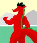  absurd_res american_dragon:_jake_long anthro butt disney dragon hergommej hi_res humanoid_pointy_ears jake_long looking_at_viewer looking_back looking_back_at_viewer male mythological_creature mythological_scalie mythology nude rear_view red_body scalie smile solo tail 