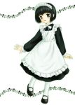  1girl apron black_hair dress frilled_apron frills full_body grey_eyes long_sleeves looking_at_viewer maid maid_headdress mary_janes open_mouth pantyhose shirley_(manga) shirley_medison shoes short_hair smile solo you-tea 