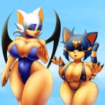  1:1 absurd_res animal_crossing ankha_(animal_crossing) anthro bat bat_wings big_breasts black_claws black_eyes black_wings blue_background blue_body blue_clothing blue_eyeshadow blue_fur blue_hair blue_swimwear breasts claws cleavage clothed clothing colored_nails domestic_cat duo egyptian_headdress eyelashes eyeshadow felid feline felis female fur green_eyes hair hi_res huge_breasts makeup mammal markings membrane_(anatomy) membranous_wings nails navel_outline nintendo nyarlarsche one-piece_swimsuit open_mouth pink_nails purple_clothing purple_swimwear rouge_the_bat sea sega short_hair short_stack simple_background sonic_the_hedgehog_(series) striped_markings striped_tail stripes swimwear tail tail_markings tan_body tan_fur thick_thighs water wet white_body white_fur wide_hips wings yellow_body yellow_fur 
