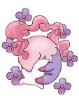  absurdres closed_eyes commentary_request curled_up eyelashes flower_(symbol) full_body highres hugging_object korean_commentary musharna no_humans pillow pillow_hug pokemon pokemon_(creature) raid_(donghyeok) solo white_background 