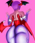  absurd_res armwear big_butt bottom_heavy butt capcom clothing darkstalkers female gesture green_wings hair hand_gesture head_wings hi_res huge_butt humanoid legwear leotard lilith_aensland membrane_(anatomy) membranous_wings nyarlarsche pink_background purple_armwear purple_clothing purple_hair purple_legwear purple_tights rear_view red_clothing red_leotard red_wings short_hair simple_background solo succubus tan_body tan_skin thick_thighs tights v_sign wide_hips winged_humanoid wings 