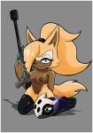  anthro areola beastly_z5 big_breasts black_clothing black_legwear black_nails black_thigh_highs blue_eyes breasts brown_areola brown_body brown_fur brown_nipples canid canine canis clothing colored_nails eyelashes fangs female fur genitals grey_background gun hair hair_over_eye hi_res holding_gun holding_object holding_ranged_weapon holding_weapon idw_publishing legwear looking_at_viewer mammal nails navel nipples nude one_eye_closed one_eye_obstructed orange_body orange_fur pussy ranged_weapon sega sharp_nails simple_background smile snaggle_tooth solo sonic_the_hedgehog_(comics) sonic_the_hedgehog_(idw) sonic_the_hedgehog_(series) teeth thigh_highs weapon whisper_the_wolf white_body white_fur wink winking_at_viewer wolf 
