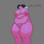  1:1 areola belly big_areola big_belly big_breasts black_hair breasts catty_(undertale) domestic_cat felid feline felis female fupa fur genitals hair hi_res huge_breasts low-angle_view luminared mammal monster overweight purple_body purple_fur pussy thick_thighs undertale undertale_(series) worm&#039;s-eye_view 