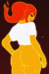 1girl absurdres adventure_time ass bottomless commentary english_commentary fire flame_princess highres huge_ass looking_at_viewer looking_back pixel_art ponytail solo sweat thejduck thick_thighs thighs toon_(style) 