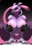  2024 anthro areola big_breasts breasts clothing digital_media_(artwork) duo eyebrows female generation_1_pokemon genitals hi_res huge_breasts legendary_pokemon legwear mewtwo mostly_nude nintendo non-mammal_breasts pasties pokemon pokemon_(species) pussy simple_background solo_focus spread_legs spreading taharon tail 