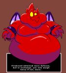  belly big_belly bloated bracelet capcom cheek_bulge comicfiruko demon demon&#039;s_crest digital_media_(artwork) empty_eyes english_text featureless_chest firebrand gargoyle gargoyle&#039;s_quest ghosts_&#039;n_goblins humanoid_pointy_ears jewelry male membrane_(anatomy) membranous_wings overweight overweight_male red_arremer red_body solo text text_box wings 
