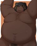  2024 absurd_res anthro bear belly big_belly black_nose bodily_fluids brown_body hi_res kemono male mammal mask moobs navel overweight overweight_male solo sweat trail_arnak 