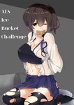  bondage cleavage kaga_(kancolle) kantai_collection no_bra open_shirt pantsu rokukatamari see_through thighhighs torn_clothes wet wet_clothes 