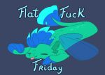  2024 ambiguous_gender blue_background blue_fin cutepencilcase english_text eyes_closed fan_character feral fin fish flat_fuck_friday green_body hasbro hi_res lying marine meme my_little_pony seahorse simple_background syngnathid syngnathiform tail tail_fin text tongue tongue_out 
