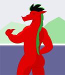 absurd_res american_dragon:_jake_long anthro butt disney dragon hergommej hi_res humanoid_pointy_ears jake_long looking_at_viewer looking_back looking_back_at_viewer male mythological_creature mythological_scalie mythology nude rear_view red_body scalie smile solo 
