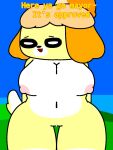  3:4 animal_crossing anthro canid canine canis chat domestic_dog female hi_res isabelle_(animal_crossing) island mammal nintendo nude shih_tzu shy solo toy_dog unknown_artist 