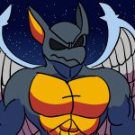  1:1 abs arma_(demon&#039;s_crest) capcom comicfiruko demon demon&#039;s_crest digital_media_(artwork) empty_eyes feathered_wings feathers featureless_chest gargoyle gargoyle&#039;s_quest ghosts_&#039;n_goblins hi_res male muscular muscular_male night solo star wings 