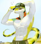  2024 abs anthro athletic athletic_anthro athletic_male biceps biped lizard looking_at_viewer male pecs reptile scalie sd_planb shirtless_male solo 