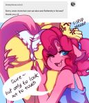  2024 animated anthro blue_eyes butt camel_toe clothing dialogue duo english_text equid equine eyelashes faceless_character faceless_female female female/female fluttershy_(mlp) friendship_is_magic hasbro looking_at_viewer mammal my_little_pony one_eye_closed open_mouth pinkie_pie_(mlp) short_playtime simple_background solo_focus speech_bubble text tolsticot 