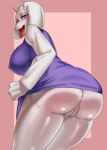  absurd_res anthro anus butt female furdle genitals hi_res low-angle_view pussy rear_view solo tongue tongue_out toriel undertale_(series) white_body 