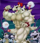  2024 2_horns 4_fingers abs animated_skeleton anthro areola barazoku biceps big_muscles blush bone bony_beetle boo_(mario) bracelet claws detailed_background digital_media_(artwork) dry_bones dry_bowser elemental_creature erection fingers fish fish_bone_(mario) flora_fauna genitals ghost goomba group hair heart_symbol hi_res horn jewelry koopa male marine mario_bros muscular muscular_anthro muscular_male nintendo nipples non_mammal_nipples open_mouth pecs penis piranha_plant plant red_hair scalie shell skeleton skull skull_head smile solo_focus spiked_bracelet spiked_tail spikes spikes_(anatomy) spirit tail teeth tongue tongue_out tree undead vein veiny_penis woofmadness 