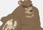  2024 after_masturbation anthro arufina_w barely_visible_genitalia barely_visible_penis bear belly black_nose bodily_fluids brown_body cum cum_on_hand genital_fluids genitals hi_res kemono male mammal moobs navel nipples overweight overweight_male penis simple_background solo 