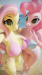  3d_(artwork) absurd_res anthro anthrofied beach bikini blue_eyes breasts cleavage clothed clothing colored_nails cutie_mark digital_media_(artwork) earth_pony equid equine female fluttershy_(mlp) friendship_is_magic fur gesture hair hand_gesture hasbro hi_res horse lukarts22 mammal my_little_pony nails pink_body pink_fur pink_hair pinkie_pie_(mlp) pony purple_nails selfie swimwear v_sign yellow_body yellow_fur 