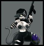  anthro areola beastly_z5 black_border black_bottomwear black_clothing black_hat black_headwear black_hoodie black_pants black_topwear border bottomwear clothed clothing domestic_cat ear_piercing ears_down epic_games eyelashes felid feline felis female flashing flashing_breasts fortnite fur grey_areola grey_background grey_body grey_fur grey_nipples gun hat headgear headwear holding_gun holding_object holding_ranged_weapon holding_weapon hoodie looking_at_viewer mammal meow_skulls_(fortnite) navel nipple_piercing nipples one_eye_closed one_nipple_pierced pants piercing pivoted_ears pupils raised_clothing raised_hoodie raised_topwear ranged_weapon simple_background slit_pupils small_waist smile solo thick_thighs tongue tongue_out topwear weapon white_body white_fur wide_hips wink winking_at_viewer yellow_eyes 