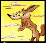  anthro brown_body brown_fur canid canine canis coyote fur juneduck21 looney_tunes male mammal multicolored_body multicolored_fur smile solo tail tan_body tan_fur two_tone_body two_tone_fur warner_brothers wile_e._coyote yellow_sclera 