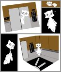  :3 absurd_res anthro clothed clothing comic elevator felid feline female floating gglloooopp hi_res mammal paper_creature question_mark regretevator solo standing white_body 