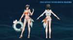  1girl a-pose bikini bikini_under_clothes black_hair breasts commentary_request copyright_name cropped_hoodie final_fantasy final_fantasy_vii final_fantasy_vii_ever_crisis holding holding_swim_ring hood hoodie micro_shorts moogle official_alternate_costume official_art open_clothes open_fly open_hoodie orange_bikini reference_sheet sandals short_shorts shorts side-tie_bikini_bottom sleeveless sleeveless_hoodie solo swim_ring swimsuit thong_bikini yuffie_kisaragi 
