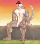  absurd_res anthro balls barefoot canid canine canis domestic_dog feet foreskin fur genitals hi_res humanoid_genitalia humanoid_penis lewismon male mammal manly muscular muscular_anthro muscular_male navel nipples nude outdoor_nudity outside pecs penis solo tail toes 