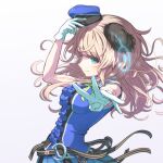  1girl absurdres animal_ears bird_ears blue_bow blue_dress blush bow commentary dress gloves green_eyes highres hirschgeweih_antennas light_brown_hair luminous_witches shionic_zm shirt smile solo virginia_robertson white_gloves world_witches_series 