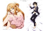  asuna_(sword_art_online) bottomless cleavage kirito no_bra seifuku suzuki_kanta sweater sword_art_online watanabe_takashi 