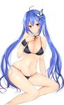  absurdres bikini black_bikini blue_hair breasts butterfly_hair_ornament cleavage fang frofrofrost hair_ornament highres large_breasts long_hair looking_at_viewer navel phantasy_star phantasy_star_online_2 red_eyes solo swimsuit twintails 