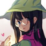  1girl black_hair blue_eyes blush deltarune glasses hat heart highres janineuy09 long_hair looking_at_viewer looking_back ralsei scarf 